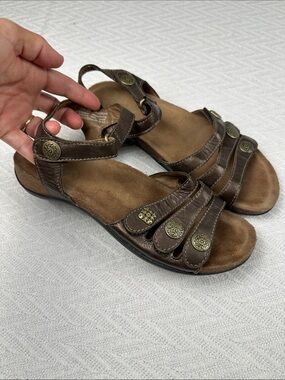 Dansko Brown Leather Strappy Sandals with Decorative Brass coloured accents